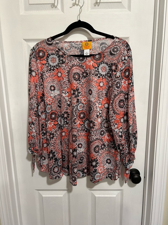 Ruby Rd. Tops - Ruby Rd. Coral & Black Floral Medallion Long-Sleeve Blouse